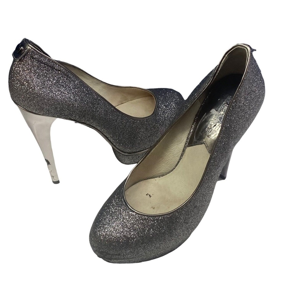 MICHAEL KORS Women Glitter Stilettos Round Toe Platform Heels Sz 8M Silver